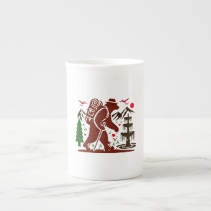 Wilderness Hiking Bear Explorer Art Print Bone China Mug