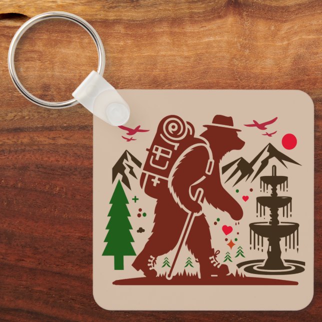 Wilderness Hiking Bear Explorer Art Print Key Ring (Front)