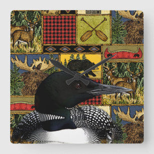 Wilderness Lake Lodge Common Loon Square Wall Clock