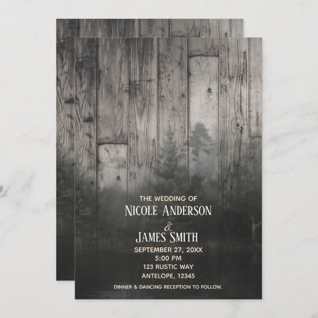 Wilderness Lake Pine Trees Forest & Wood Wedding Invitation (Front/Back)