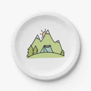Wilderness Mountains Forest Camping Paper Plate
