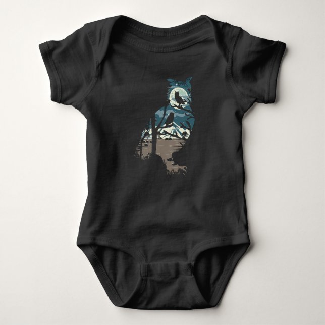 Wilderness Nature Full Moon Owls Birds Baby Bodysuit (Front)
