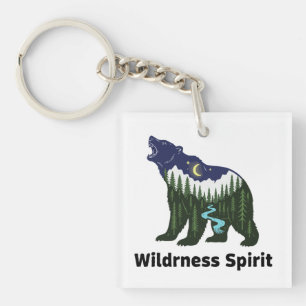 Wilderness Spirit Bear Silhouette Rustic Forest Key Ring
