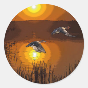 Wilderness Sunset Duck Classic Round Sticker