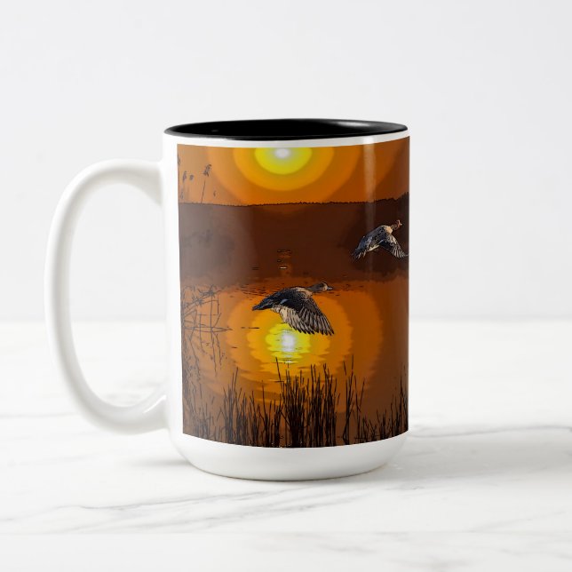 Wilderness Sunset Duck Two-Tone Coffee Mug (Left)