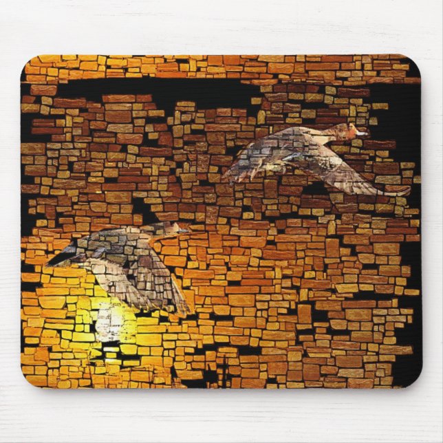 Wilderness Sunset Ducks On Stone Background Mouse Pad (Front)