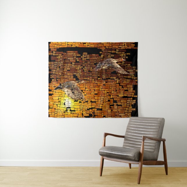 Wilderness Sunset Ducks On Stone Background Tapestry (In Situ (Horizontal))