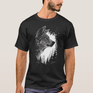 Wilderness Wanderer, Monochrome Wolf in the Night  T-Shirt