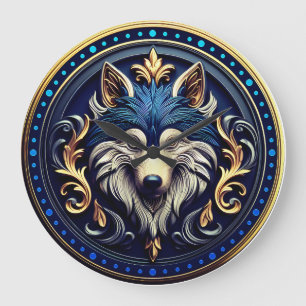 Wilderness Wolf Art With 3D Design  Large Clock