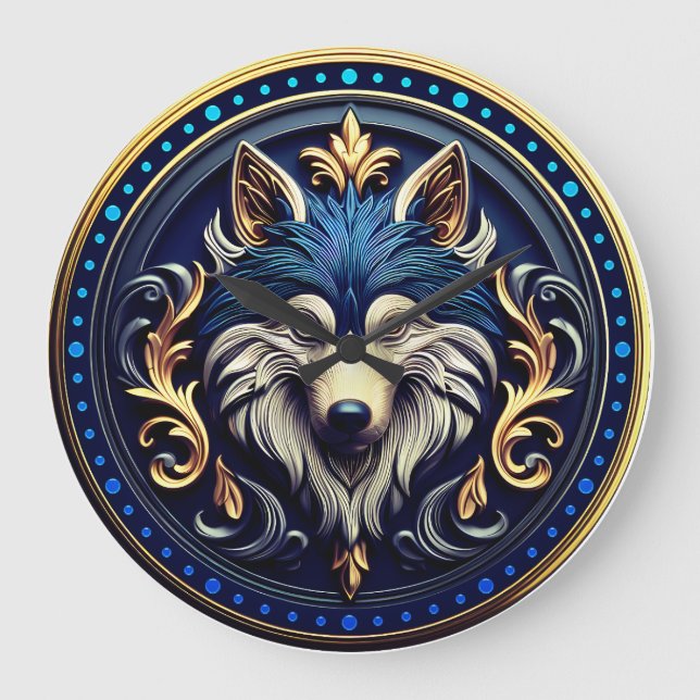 Wilderness Wolf Art With 3D Design  Large Clock (Front)