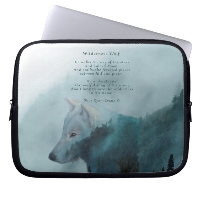 Wilderness Wolf & Eco Poem Laptop Sleeve (Front)