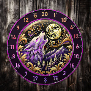 Wilderness Wolf Howling Under Full Moon Dartboard