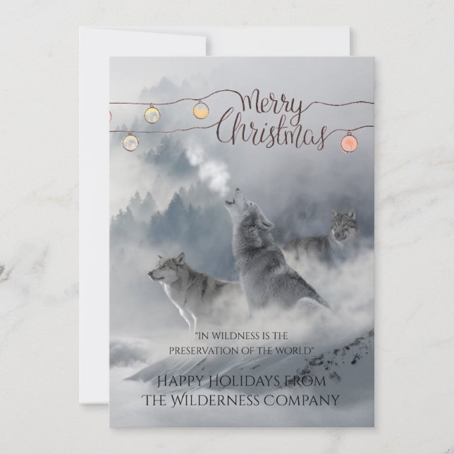 Wilderness Wolves In Snow Business Christmas Holiday Card (Front)