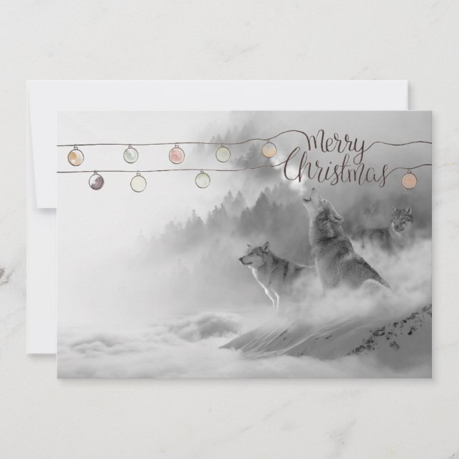 Wilderness Wolves In Snow Christmas Holiday Card (Front)