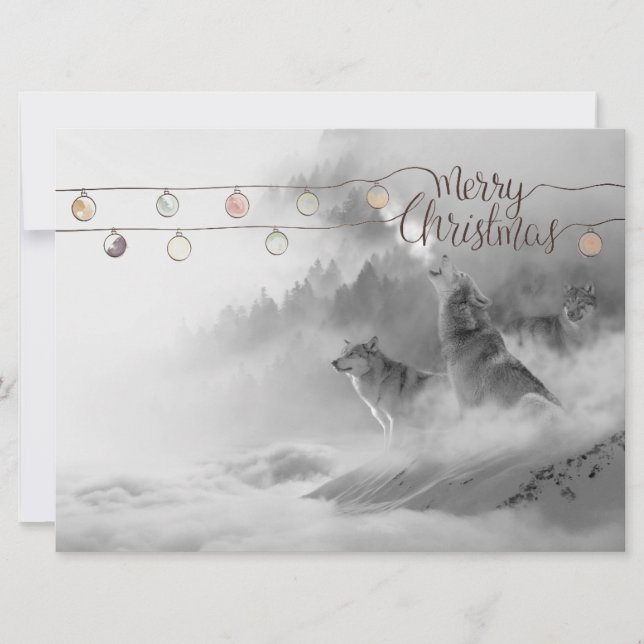 Wilderness Wolves In Snow Christmas Wildlife Holiday Card (Front)