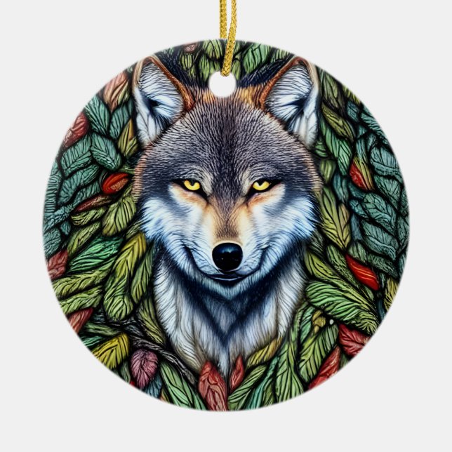 Wilderness Woodland Predator Wolf Ceramic Ornament (Front)