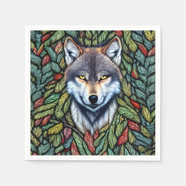 Wilderness Woodland Predator Wolf Napkin (Front)
