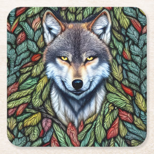 Wilderness Woodland Predator Wolf Square Paper Coaster