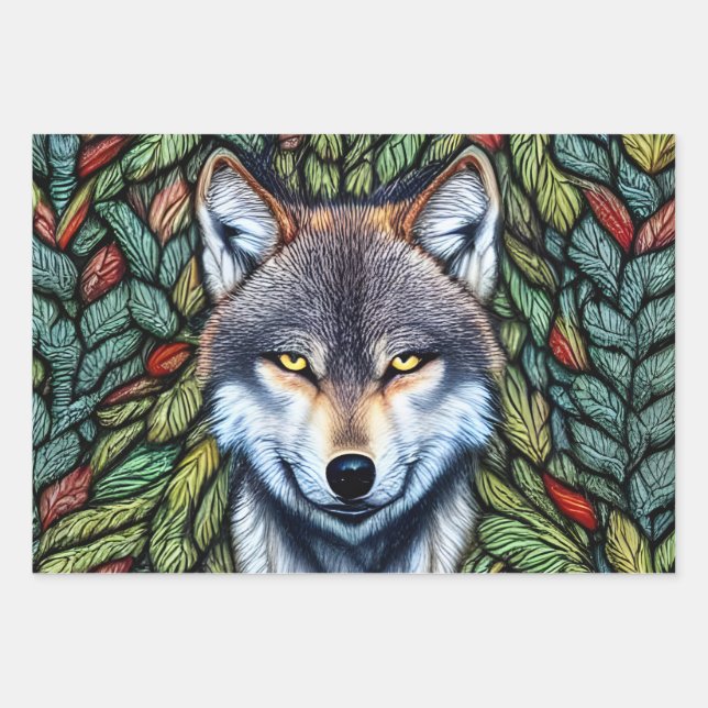 Wilderness Woodland Predator Wolf Wrapping Paper Sheet (Front)