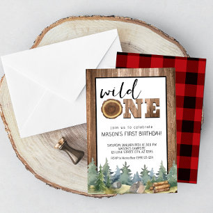 Wilderness Woodland Wild One Boy's 1st Birthday Invitation
