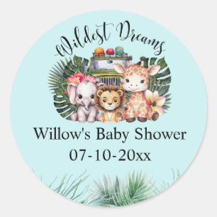 Wildest Dreams Safari Adventure Baby Shower  Classic Round Sticker