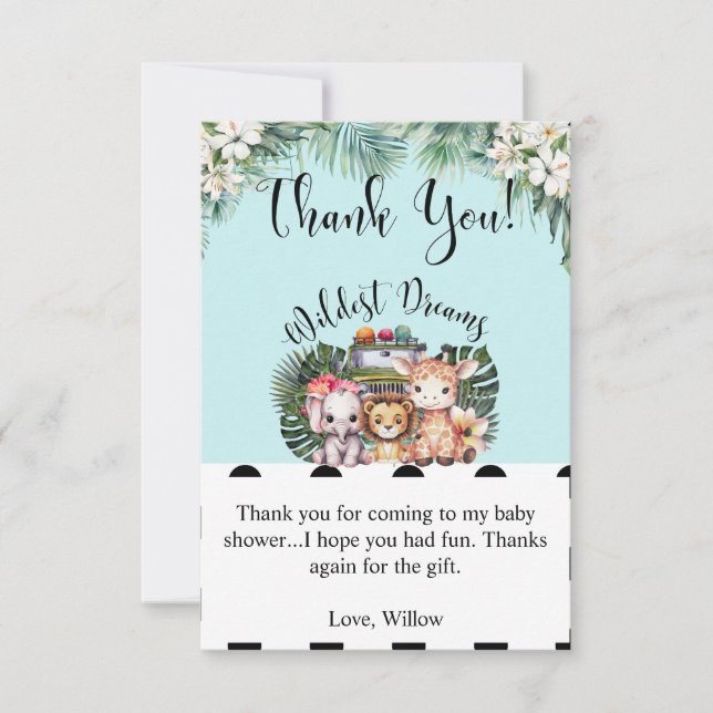 Wildest Dreams Safari BabyShower Thank You Card (Front)
