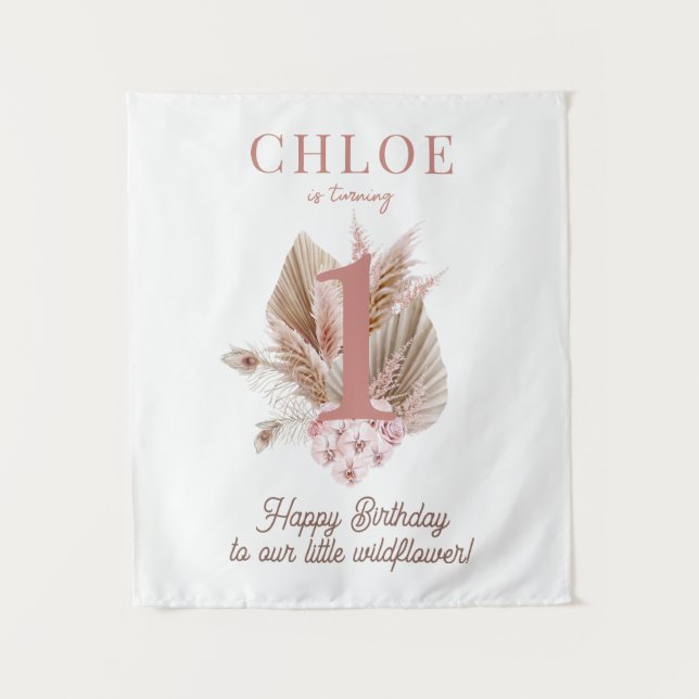 Wildflower 1st Birthday Banner Tapestry (Front)