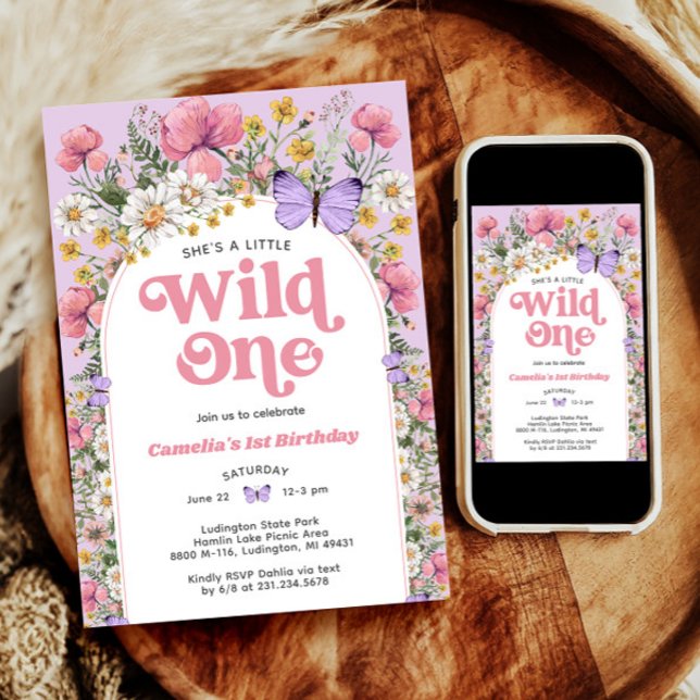 Wildflower 1st Birthday Invitation (Butterfly Wildflower 1st Birthday Invitation
)