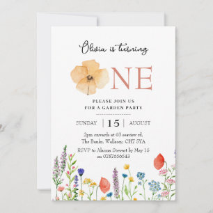 Wildflower 1st birthday invitation, botanical 1st invitation