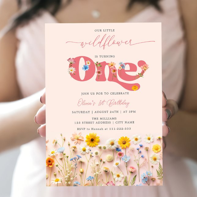 Wildflower 1st Birthday Modern Invitation (Creator Uploaded)