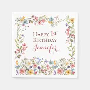 Wildflower 1st Birthday Napkins Pink Floral First