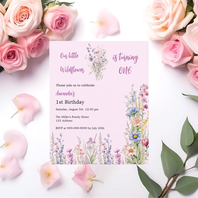 Wildflower 1st Birthday pink girl invitation (Creator Uploaded)