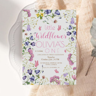 Wildflower 1st Birthday Script Pink Invitation