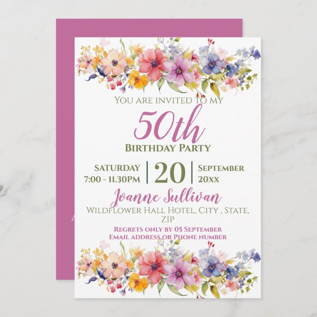 Wildflower 50th Birthday Invitation (Front/Back)