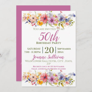Wildflower 50th Birthday Invitation