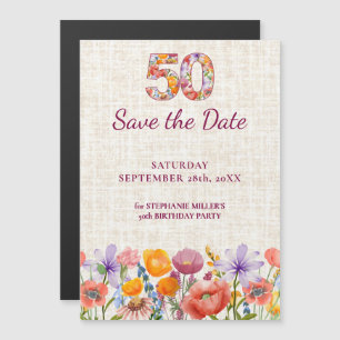 Wildflower 50th Birthday Save the Date Magnetic Invitation