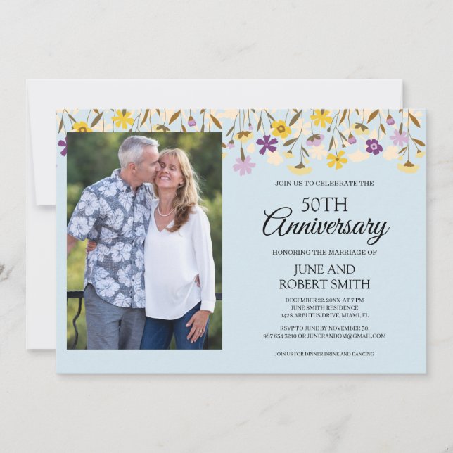 Wildflower 50th wedding anniversary invitation (Front)