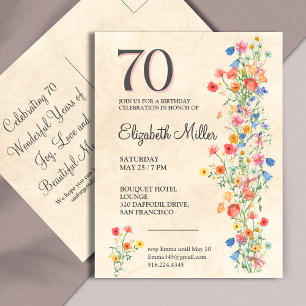 Wildflower 70th Birthday Elegant Party Invitation Postcard