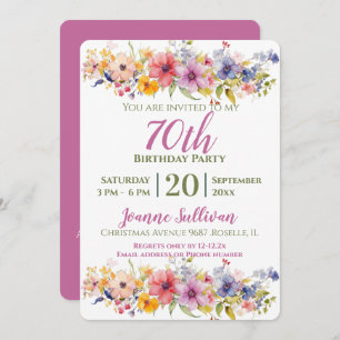 Wildflower 70th Birthday Invitation