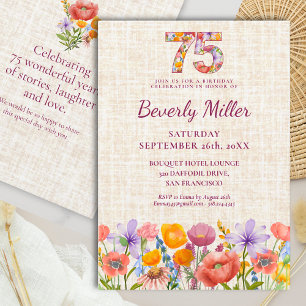 Wildflower 75th Birthday Party - Floral Number Invitation
