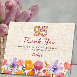 Wildflower 95th Birthday Party - Floral Number Thank You Card