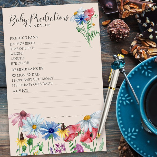 Wildflower Advice and Predictions Baby Shower Game (Baby Predictions & Advice Baby Shower Activity from my Wildflower Charm collection)