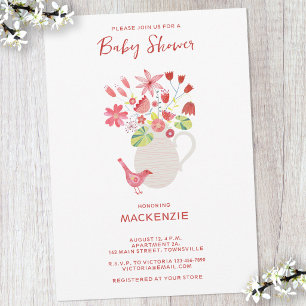 Wildflower and Bird Watercolor Baby Shower Invitation