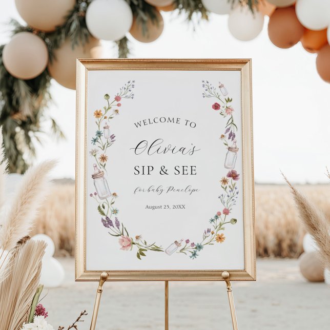 Wildflower and Bottles Baby Sip and See Welcome Poster (Creator Uploaded)