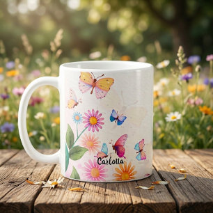 Wildflower and Butterflies Coffee Mug Vintage 