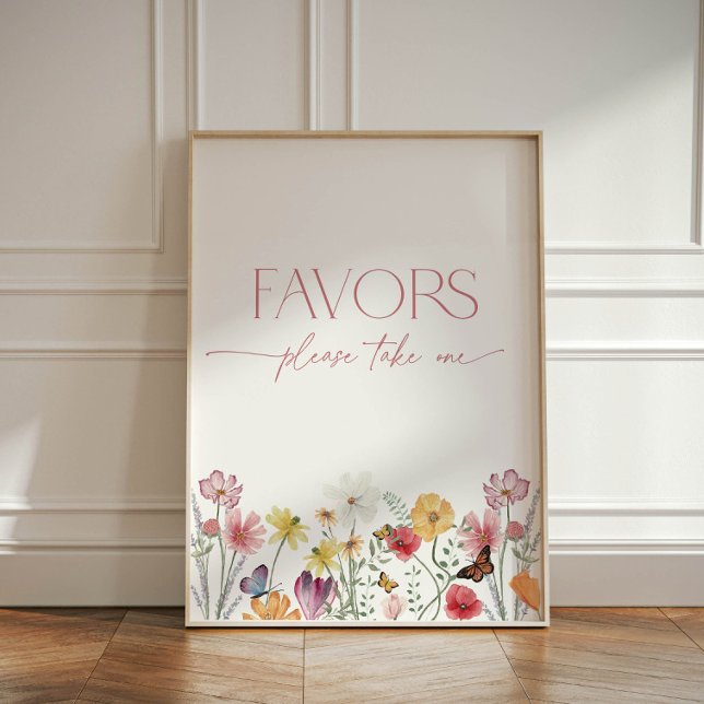 Wildflower and Butterflies Love in Bloom Favours Pedestal Sign (Wildflower and Butterflies Favors, please take one sign)