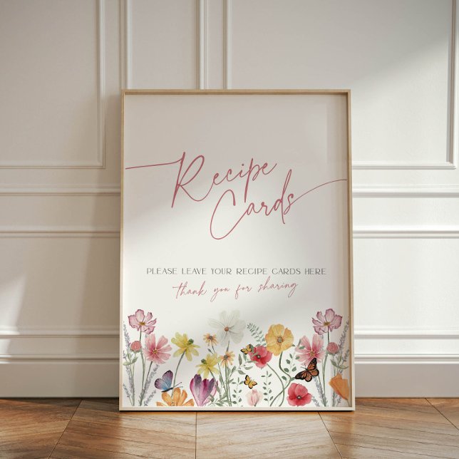 Wildflower and Butterflies Recipe Cards for Bride Pedestal Sign (Recipe cards sign with butterflies and wildflowers)