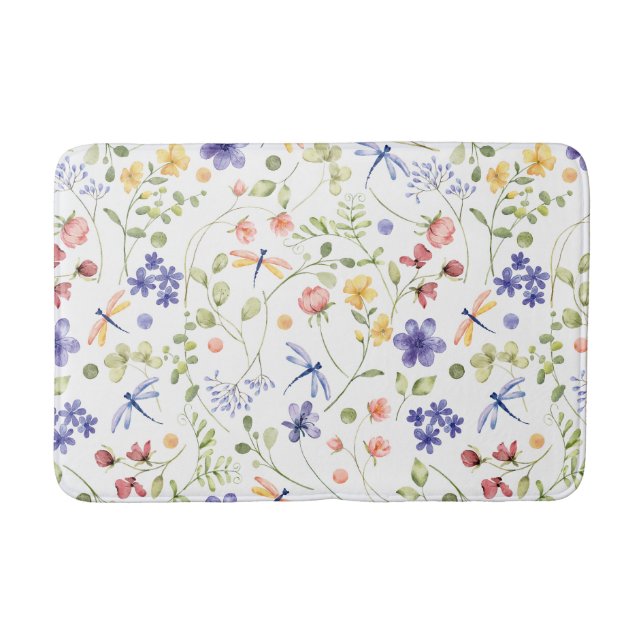 Wildflower and Dragonfly Bath Mat (Front)