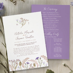 Wildflower and grasses watercolor wedding program