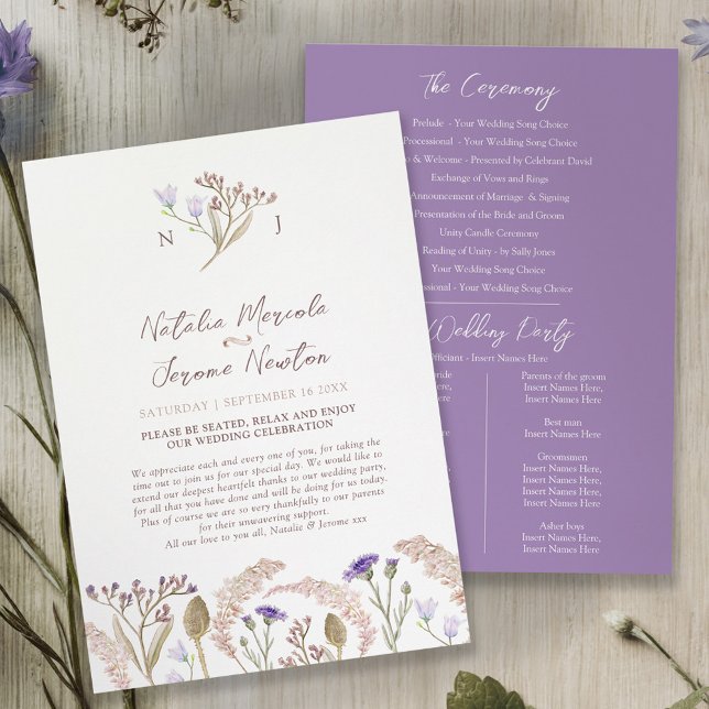 Wildflower and grasses watercolor wedding program (Creator Uploaded)
